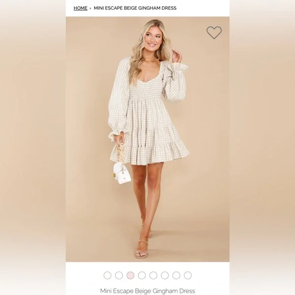 MINI ESCAPE BEIGE GINGHAM DRESS - Picture 2 of 13